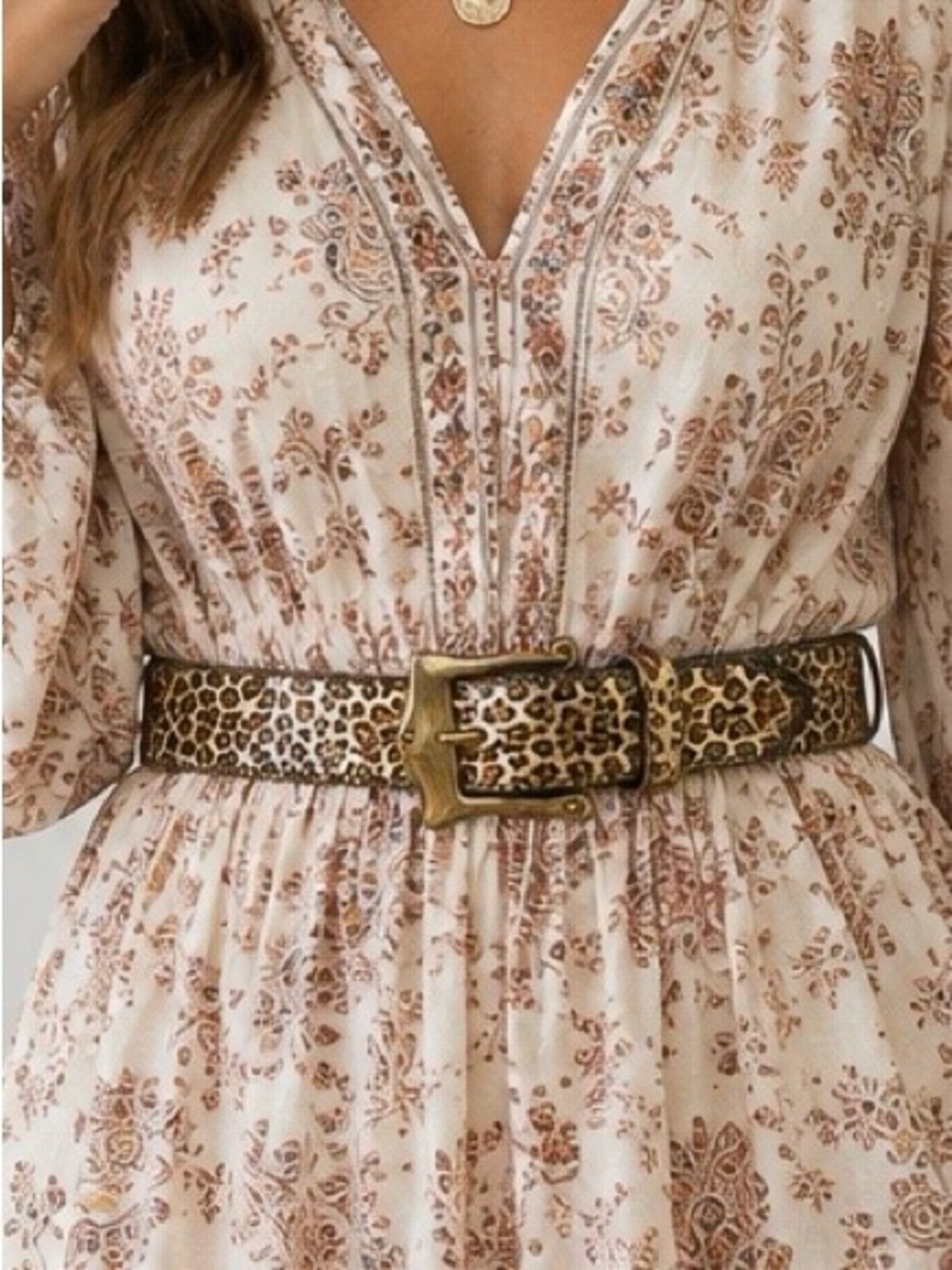 Elite Fresno California Metallic Leopard Print Belt Size Medium Gold Buckle
